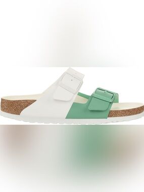 NWT Birkenstock Women's Arizona Split Birko-Flor Sandals, White & Jade, Size 42